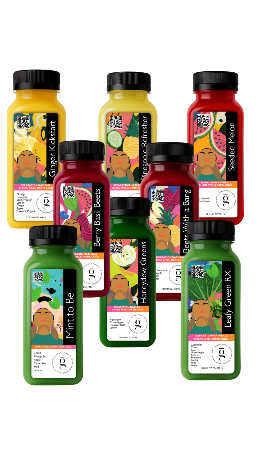Full Spectrum 16-Pack – Assorted fruit, root, and green cold-pressed juices from G Ann’s Cold Pressed
