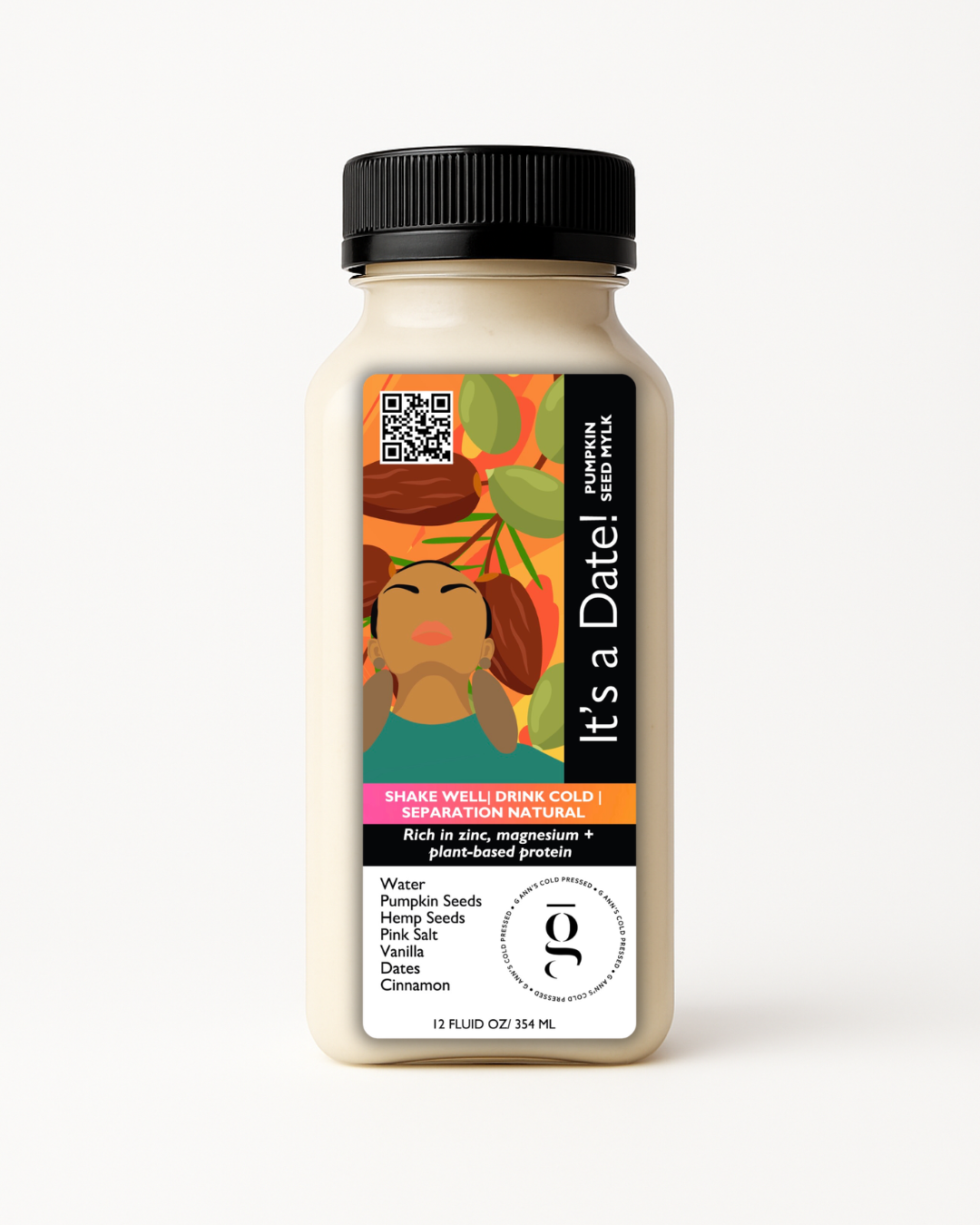 It’s a Date | Cold Pressed Pumpkin Seed Mylk with Hemp Seeds, Vanilla, and Cinnamon for Heart Health, Protein, and Recovery (12oz)
