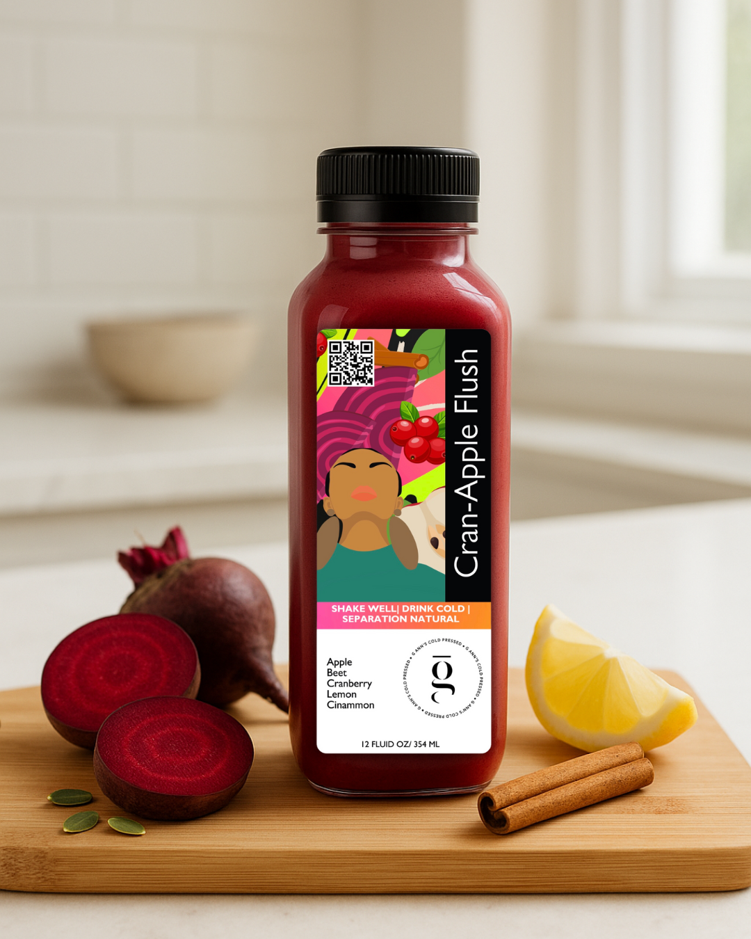 Cran-Apple Flush | Cold Pressed Beet, Cranberry, and Apple Juice for Heart Health, Detox and Daily Reset (12oz)