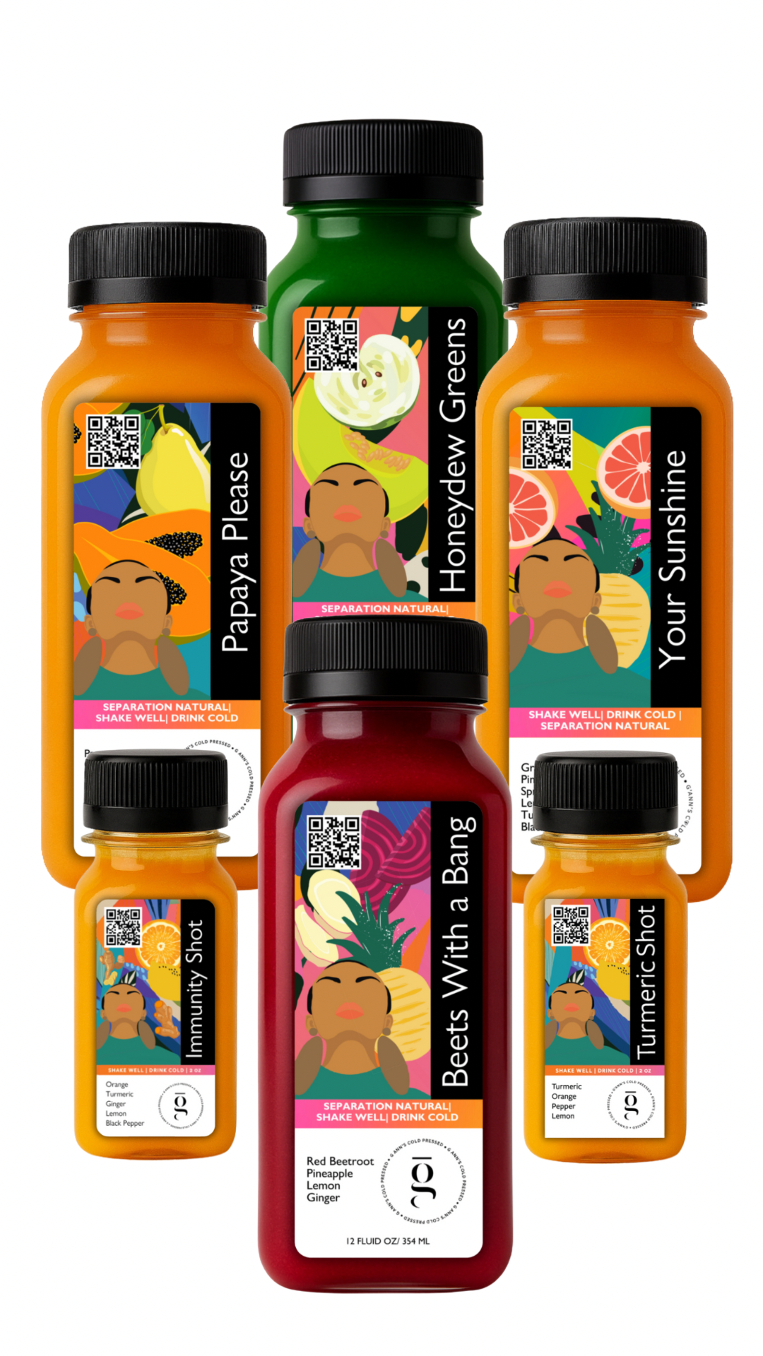 Glow Getter Bundle from G Ann’s Cold Pressed – 4 vibrant juices and 2 wellness shots for glowing skin, hydration, and immunity