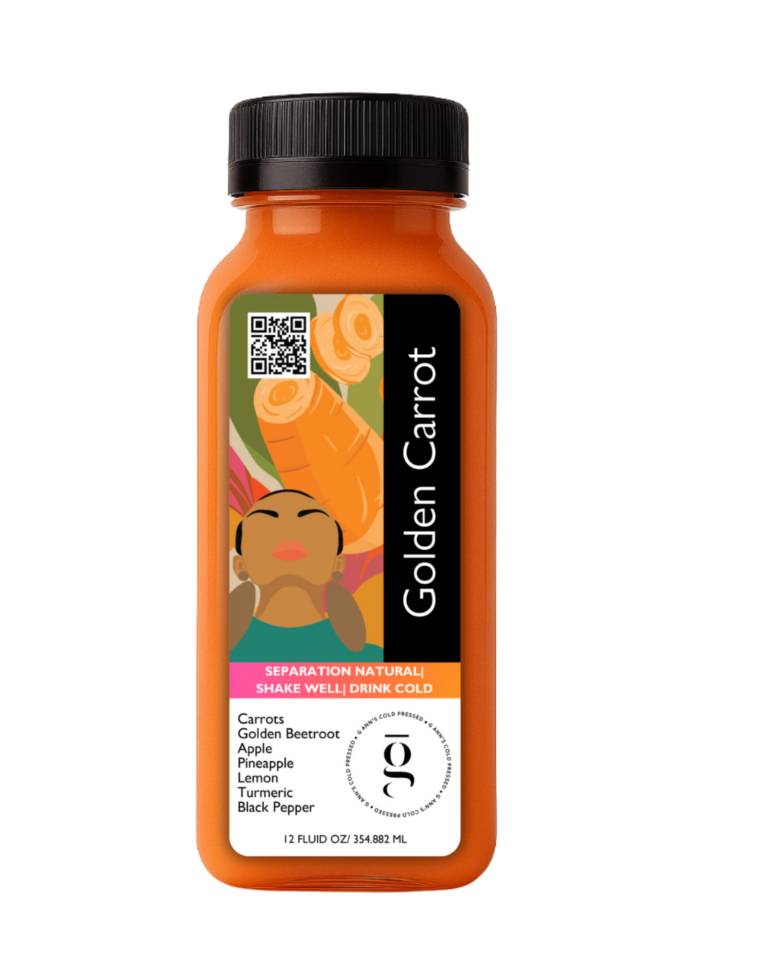 Golden Carrot | Cold Pressed Juice with Carrot, Golden Beet, Pineapple, and Turmeric for Energy, Inflammation, and Immunity (12oz)