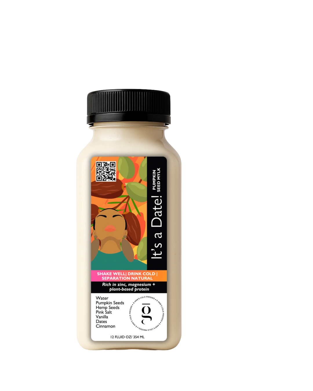 It’s a Date | Cold Pressed Pumpkin Seed Mylk with Hemp Seeds, Vanilla, and Cinnamon for Heart Health, Protein, and Recovery (12oz)